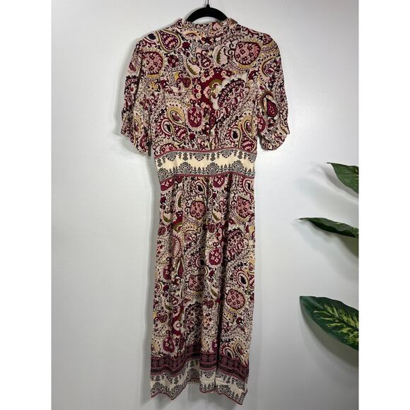 ba&sh Zael Paisley Floral Midi Lady Dress Ecru Boho Cottagecore Summer Spring - Picture 4 of 13
